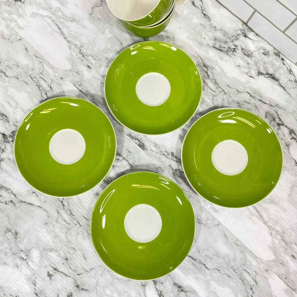 Crate & Barrel Hamptons Green Coffee Tea Cups and Saucers 7 Pieces